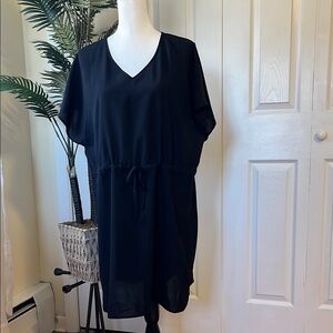 Bluetime, size large, black dress, short sleeved, v neck